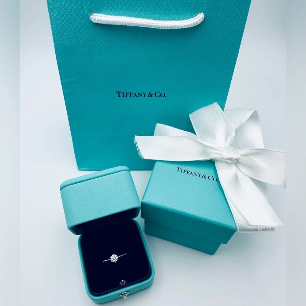 Tiffany & Co. .34 TCW Diamond Engagement Ring in Platinum Size 5.75 w Packaging